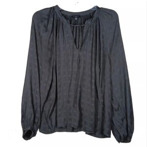 Anthropologie Current Air Patterned Peasant Blouse Plaid Floral Charcoal Gray M